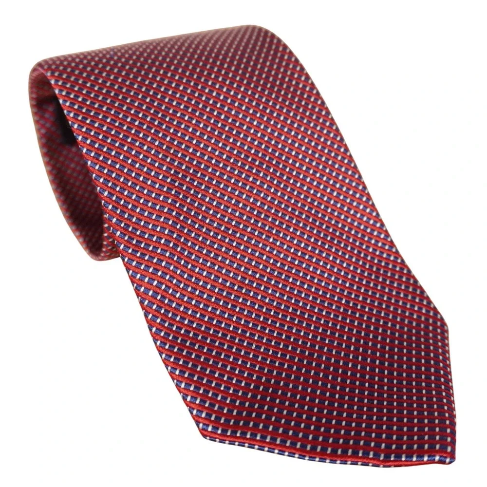 Brooks Brothers 346 Tie Mens Red Navy Blue USA Micro Pattern Pure‎ Silk 3.75/58